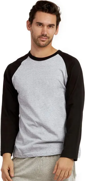 Men's Full Length Sleeve Raglan Cotton Baseball Tee Shirt