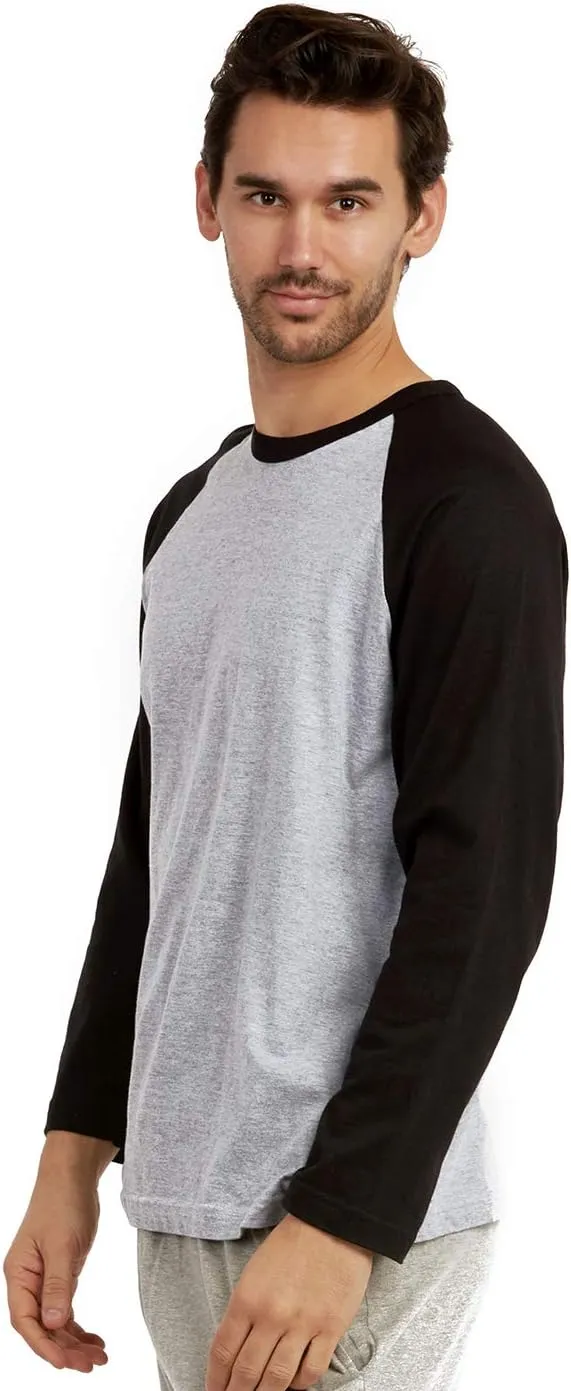 Men's Full Length Sleeve Raglan Cotton Baseball Tee Shirt