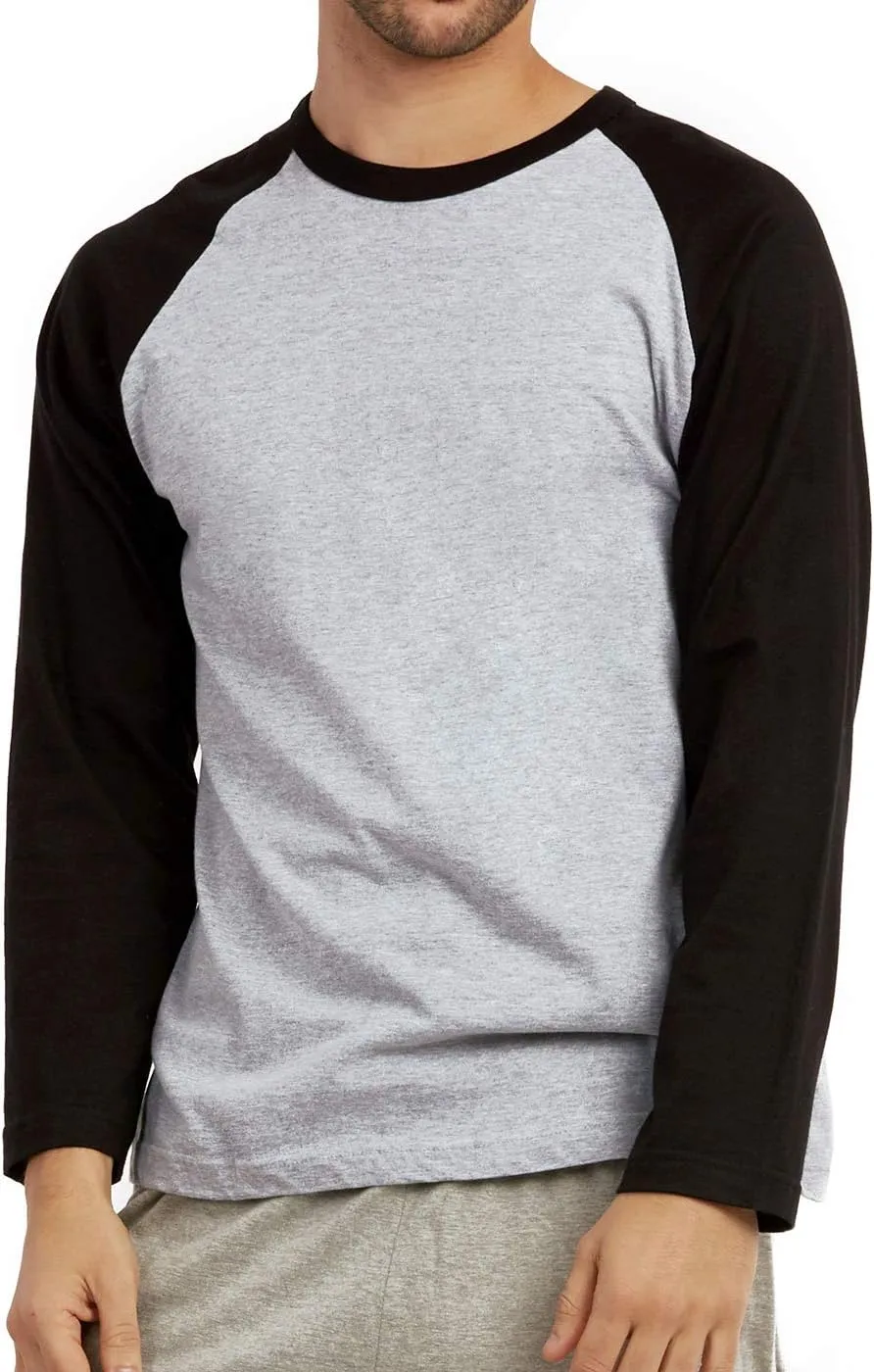 Men's Full Length Sleeve Raglan Cotton Baseball Tee Shirt