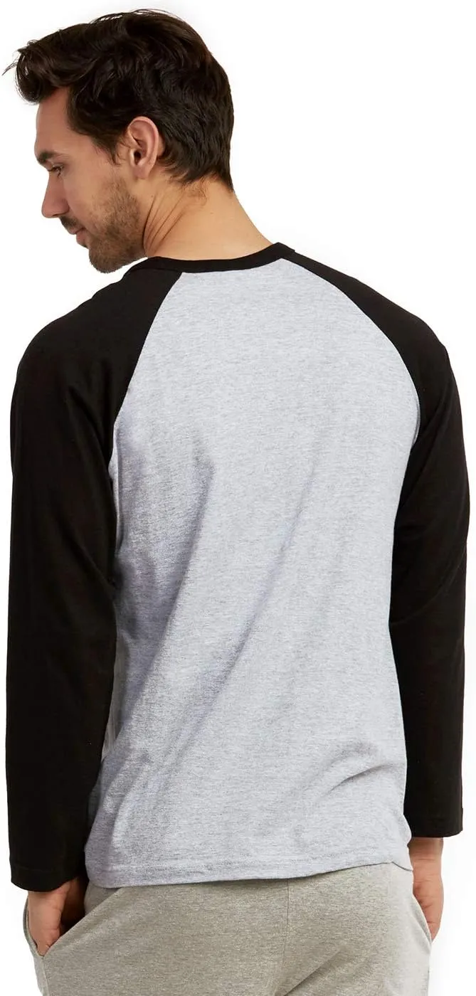 Men's Full Length Sleeve Raglan Cotton Baseball Tee Shirt