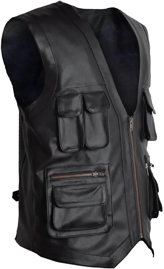 Men's J World's Chris Pratt Owen Grady Brown Vest JW Adventure Chris Pratt Motorcycle Leather Biker Vest