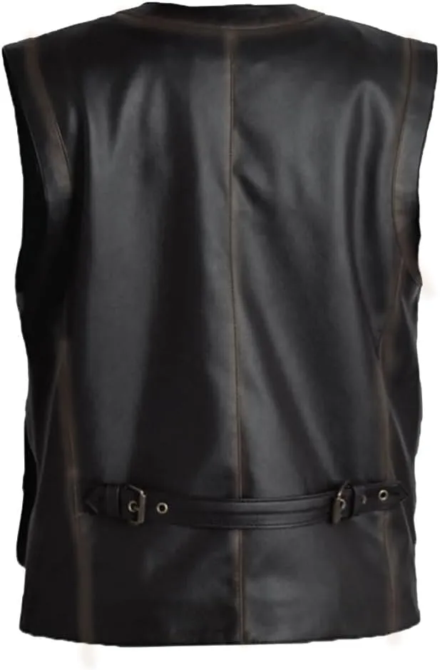Men's J World's Chris Pratt Owen Grady Brown Vest JW Adventure Chris Pratt Motorcycle Leather Biker Vest