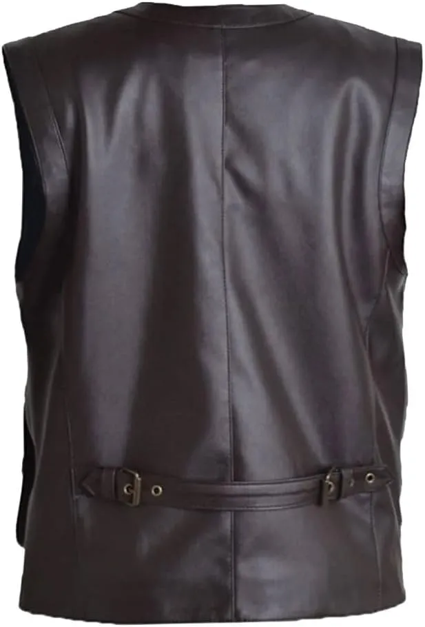 Men's J World's Chris Pratt Owen Grady Brown Vest JW Adventure Chris Pratt Motorcycle Leather Biker Vest