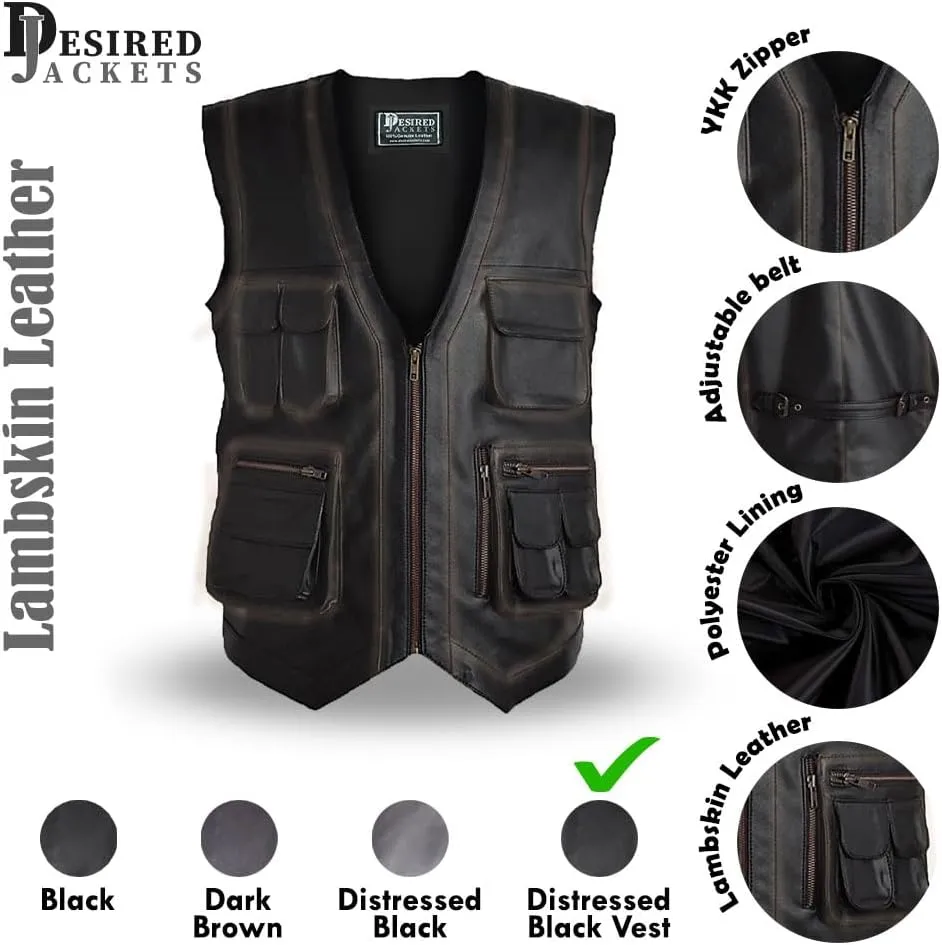 Men's J World's Chris Pratt Owen Grady Brown Vest JW Adventure Chris Pratt Motorcycle Leather Biker Vest