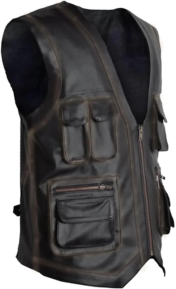 Men's J World's Chris Pratt Owen Grady Brown Vest JW Adventure Chris Pratt Motorcycle Leather Biker Vest