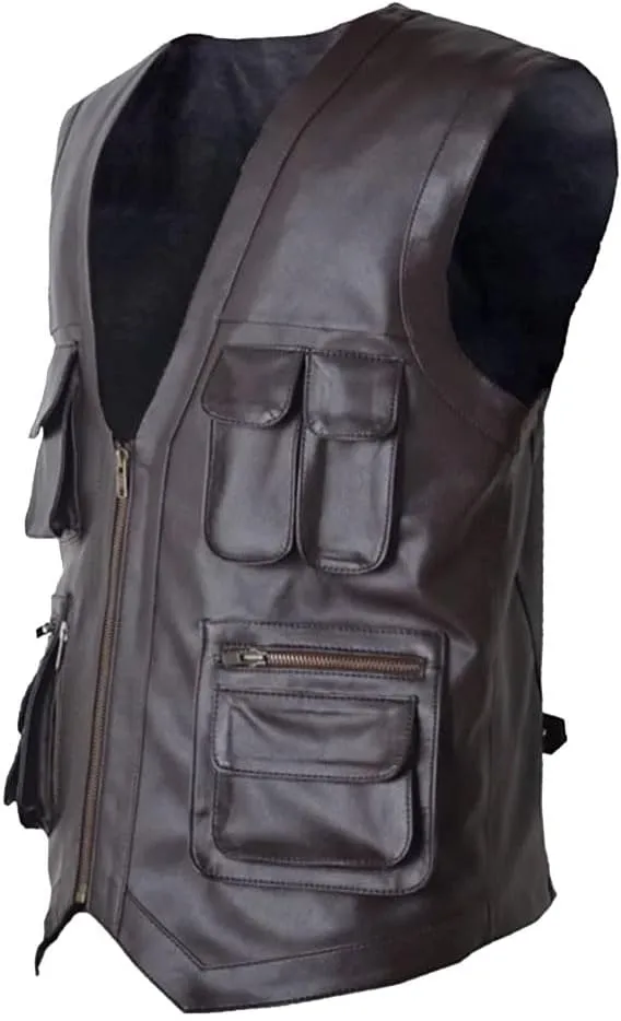 Men's J World's Chris Pratt Owen Grady Brown Vest JW Adventure Chris Pratt Motorcycle Leather Biker Vest