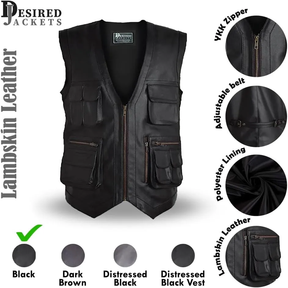 Men's J World's Chris Pratt Owen Grady Brown Vest JW Adventure Chris Pratt Motorcycle Leather Biker Vest