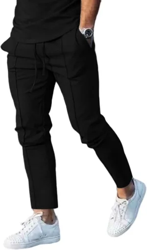 Mens Jogger Plain Pants Slim Fit Elastic Waist Straight Casual Sweatpants Tapered Athletic Workout Trousers