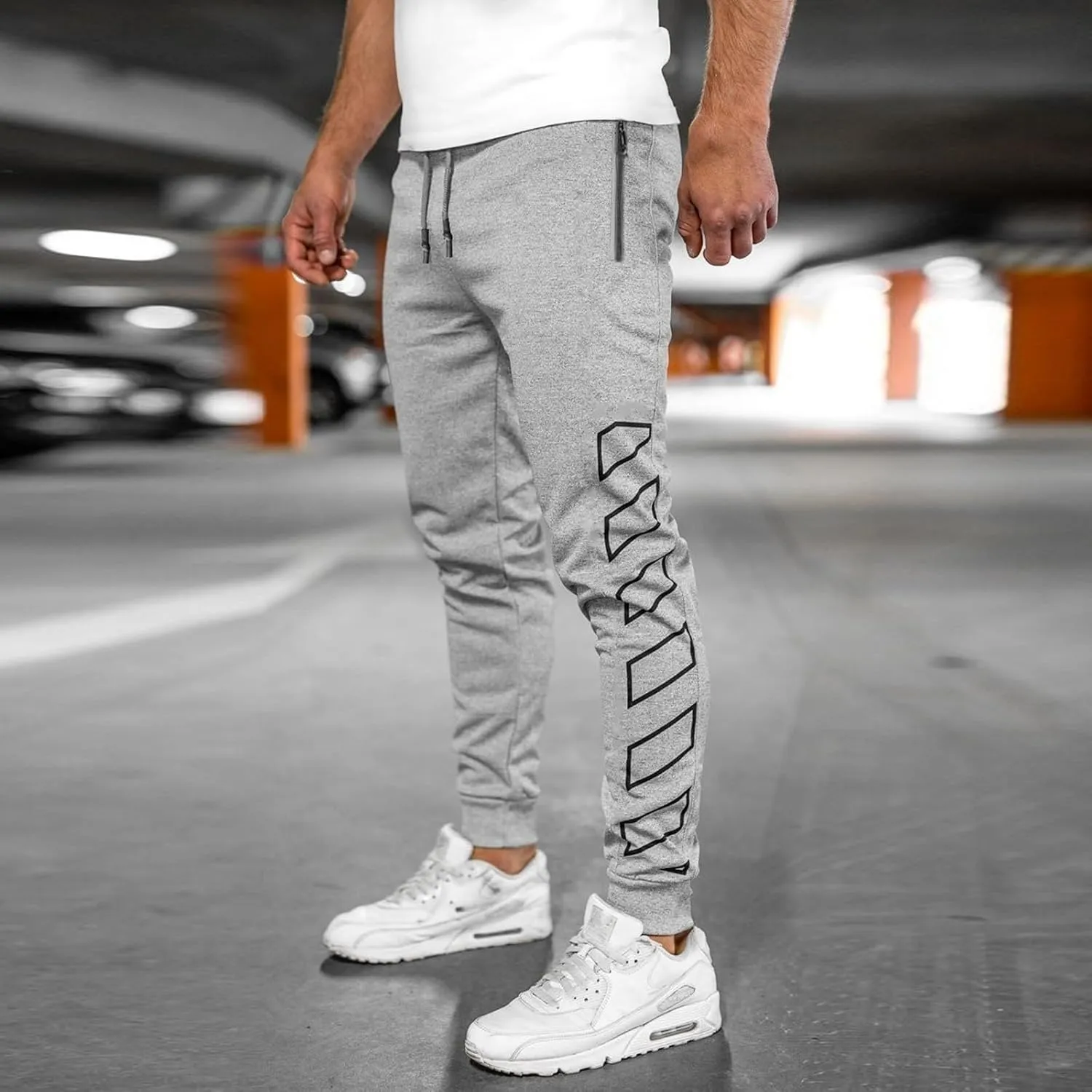 Men's Joggers Drawstring Sweatpants with Zipper Pockets Slim Fit Pants Gym Workout Trousers Work Pants for Men