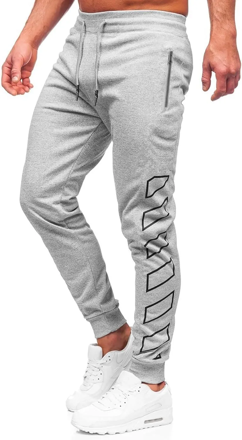 Men's Joggers Drawstring Sweatpants with Zipper Pockets Slim Fit Pants Gym Workout Trousers Work Pants for Men