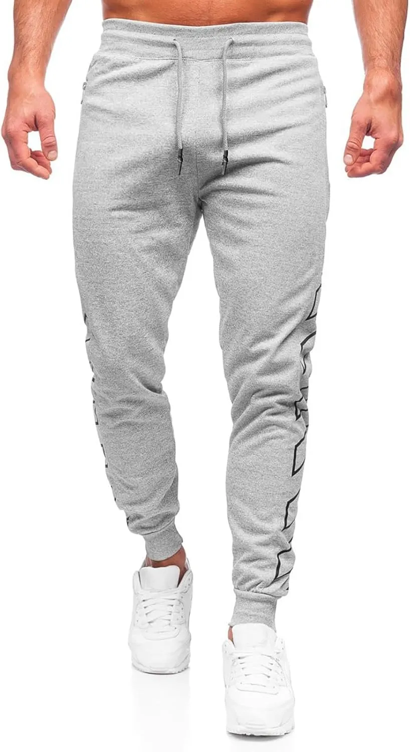 Men's Joggers Drawstring Sweatpants with Zipper Pockets Slim Fit Pants Gym Workout Trousers Work Pants for Men