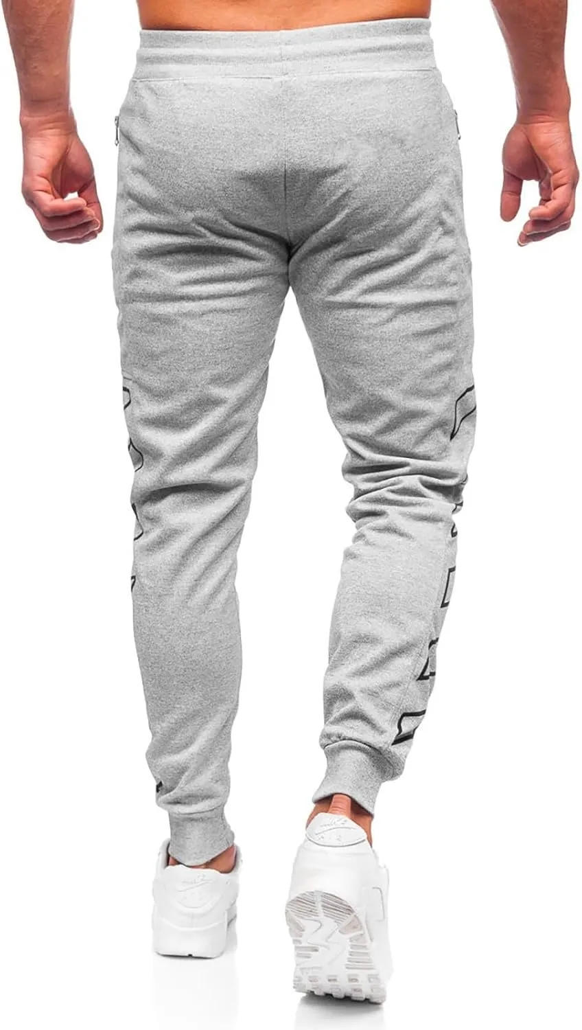 Men's Joggers Drawstring Sweatpants with Zipper Pockets Slim Fit Pants Gym Workout Trousers Work Pants for Men