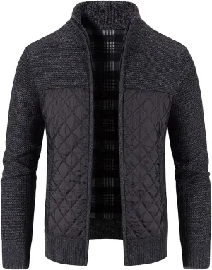 Men's Knitted Cardigan Sweater Thick Slim Fit Full Zip Sweaters Coat Cotton Padded Polar Fleece Lined Windproof Jacket