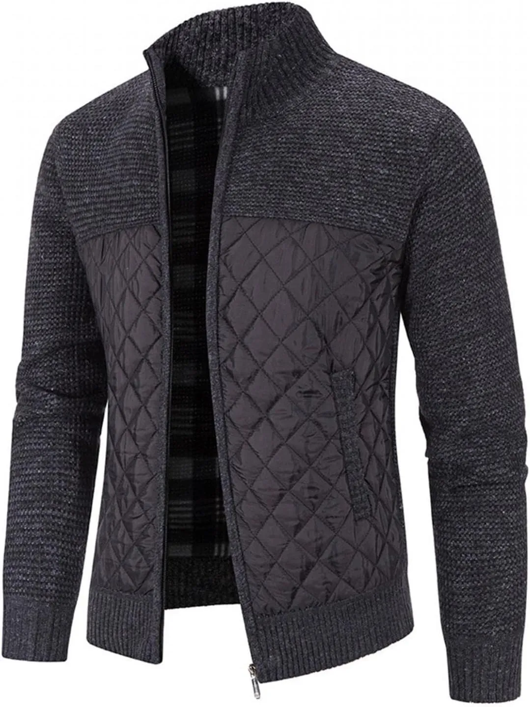 Men's Knitted Cardigan Sweater Thick Slim Fit Full Zip Sweaters Coat Cotton Padded Polar Fleece Lined Windproof Jacket