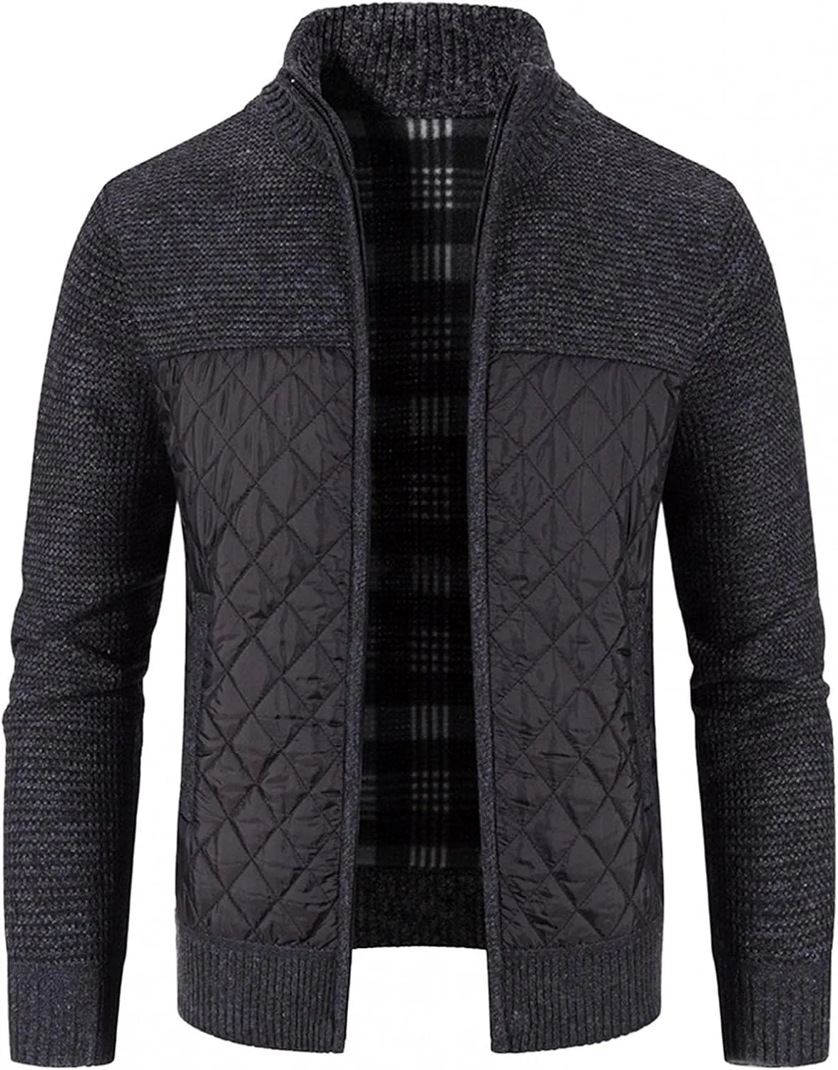 Men's Knitted Cardigan Sweater Thick Slim Fit Full Zip Sweaters Coat Cotton Padded Polar Fleece Lined Windproof Jacket