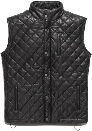 Mens Lamsbkin Leather Vest, Quilted Leather Vest Men, Lambskin Leather Quilted vest, Diamond Quilted Leather Vest Men