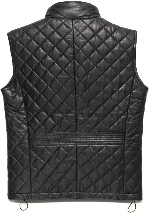 Mens Lamsbkin Leather Vest, Quilted Leather Vest Men, Lambskin Leather Quilted vest, Diamond Quilted Leather Vest Men
