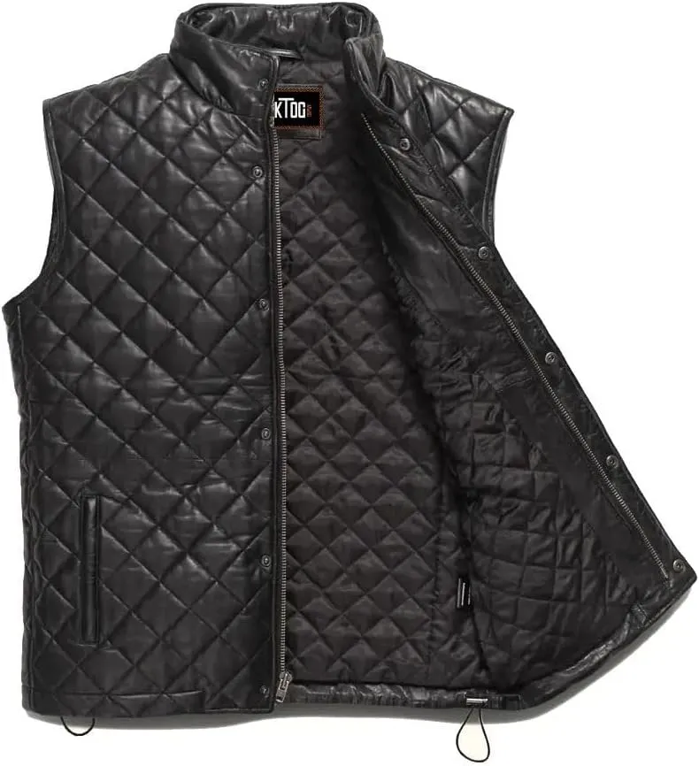 Mens Lamsbkin Leather Vest, Quilted Leather Vest Men, Lambskin Leather Quilted vest, Diamond Quilted Leather Vest Men