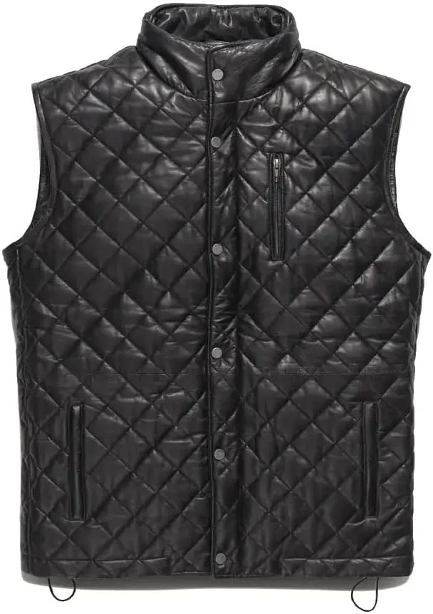 Mens Lamsbkin Leather Vest, Quilted Leather Vest Men, Lambskin Leather Quilted vest, Diamond Quilted Leather Vest Men