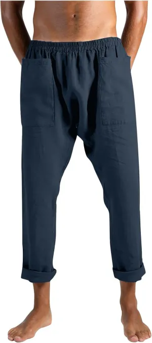 Mens Linen Pants Casual Loose Fit Drawstring Sweatpants Lightweight Elastic Waist Fashion Trousers with Pockets