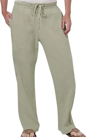 Mens Linen Pants Looose Fit Trousers Solid Color Long Pant Hiking Outdoor Joggers Workout Gym Sweatpants Chino Pants Slim Fit Mens Ice Skating Tights