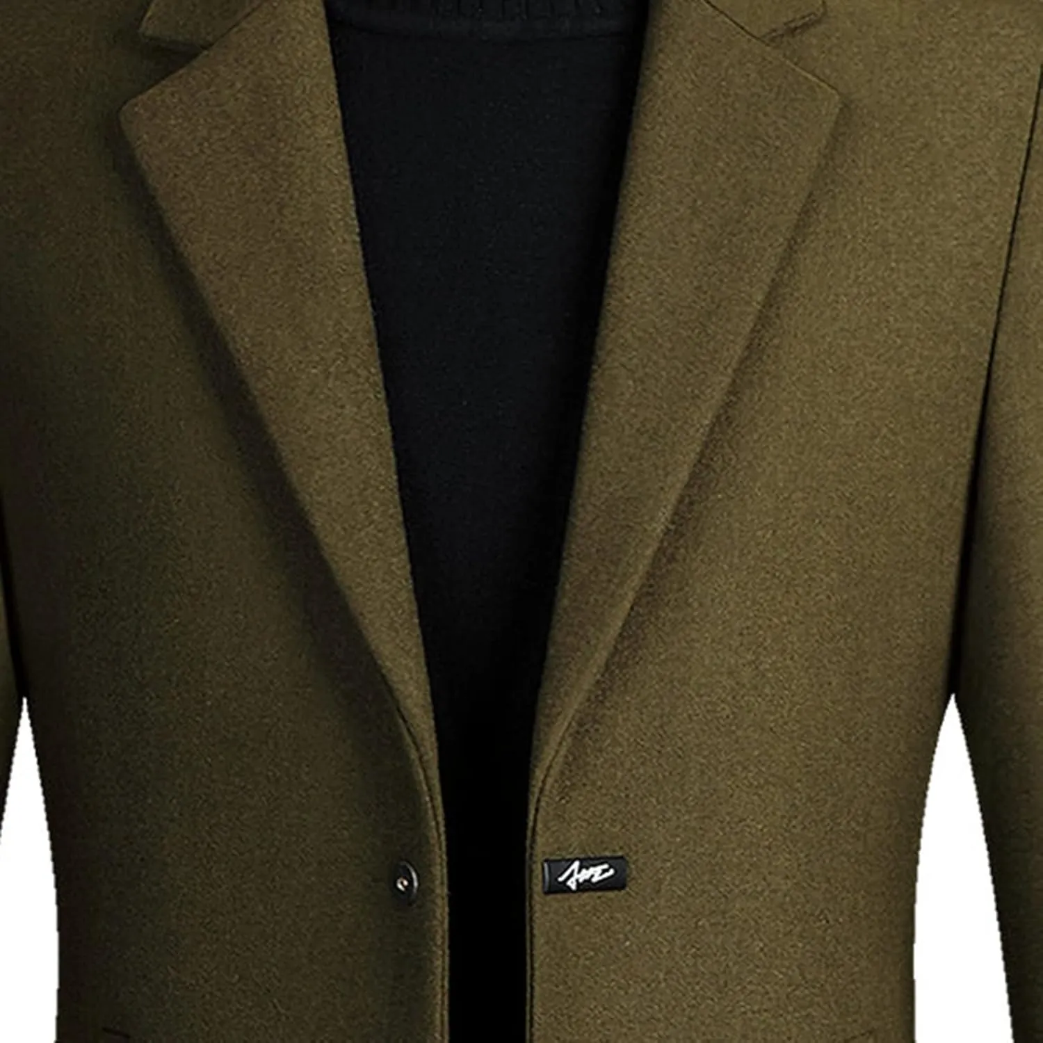 Mens Mid Length Trench Coat Big and Tall Wool Trench Coat Zip Up Pea Coat Slim Fit Lapel Jacket with Pockets