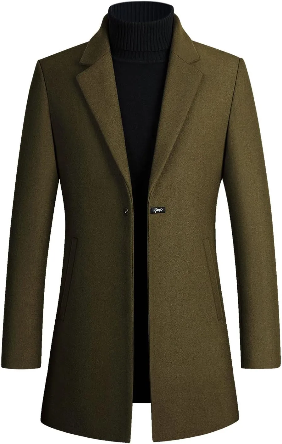 Mens Mid Length Trench Coat Big and Tall Wool Trench Coat Zip Up Pea Coat Slim Fit Lapel Jacket with Pockets