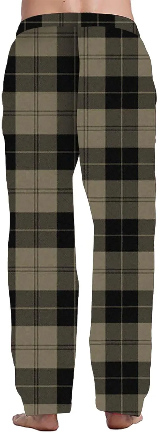 Mens Plaid Casual Pants 3D Printed Drawstring Elastic Waist Pajama Lounge Pants Big and Tall Checkered Trousers