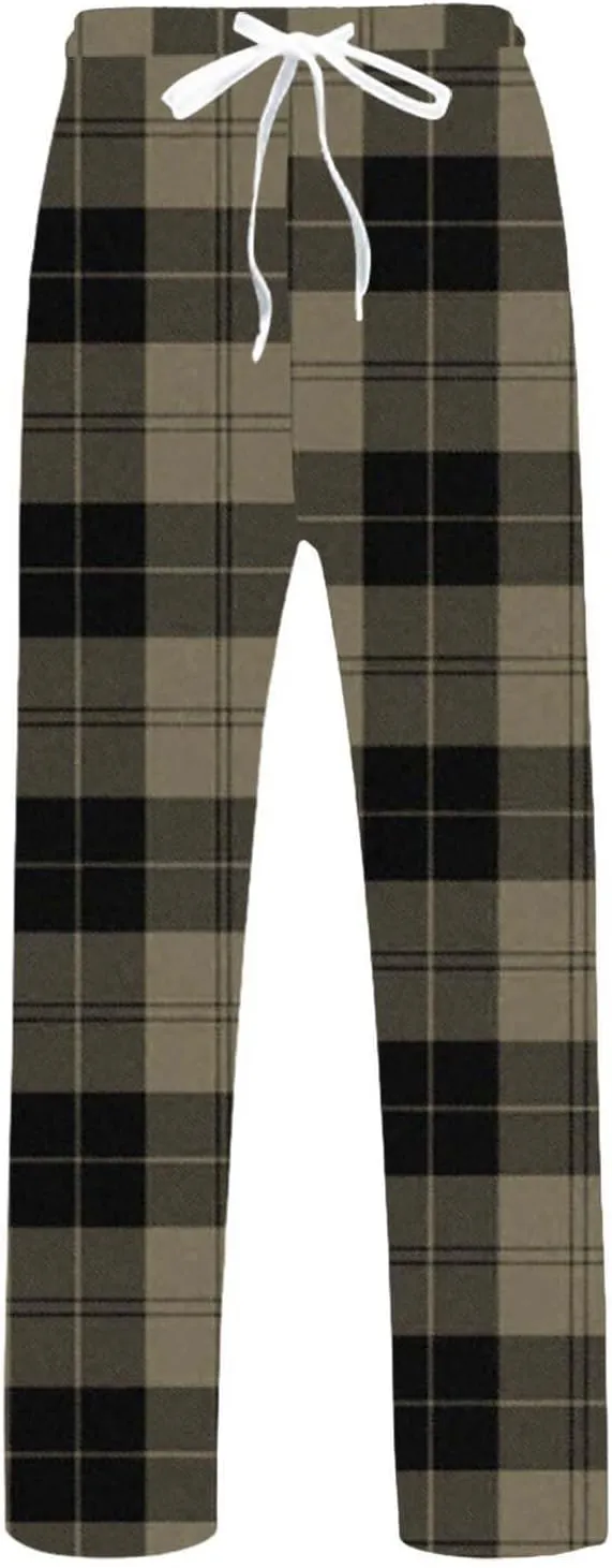 Mens Plaid Casual Pants 3D Printed Drawstring Elastic Waist Pajama Lounge Pants Big and Tall Checkered Trousers