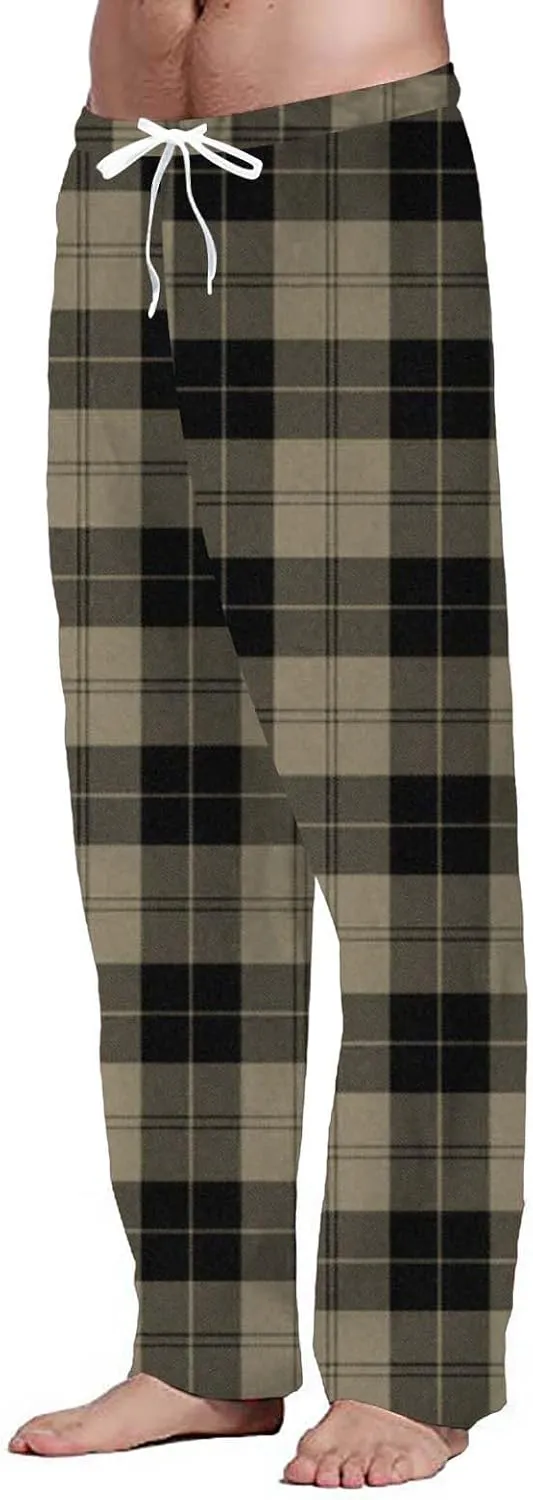 Mens Plaid Casual Pants 3D Printed Drawstring Elastic Waist Pajama Lounge Pants Big and Tall Checkered Trousers