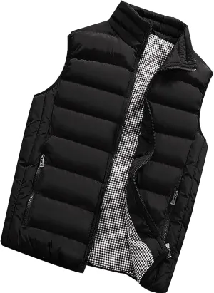 Men's Puffer Vest Casual Vest Winter Jacket With Pocket Solid Color Outdoor Vest Top Riding Skiing Fishing Puffy Vests, S-6XL