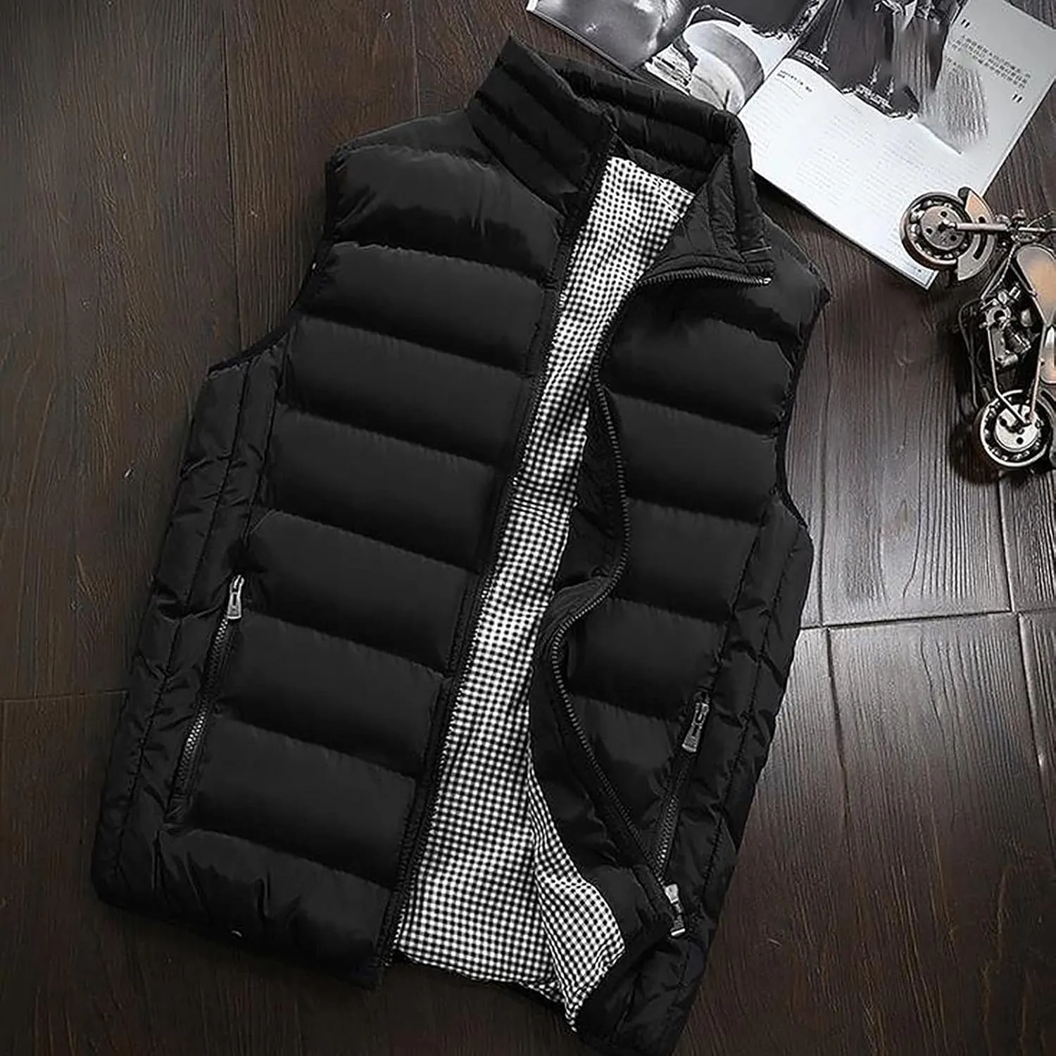 Men's Puffer Vest Casual Vest Winter Jacket With Pocket Solid Color Outdoor Vest Top Riding Skiing Fishing Puffy Vests, S-6XL