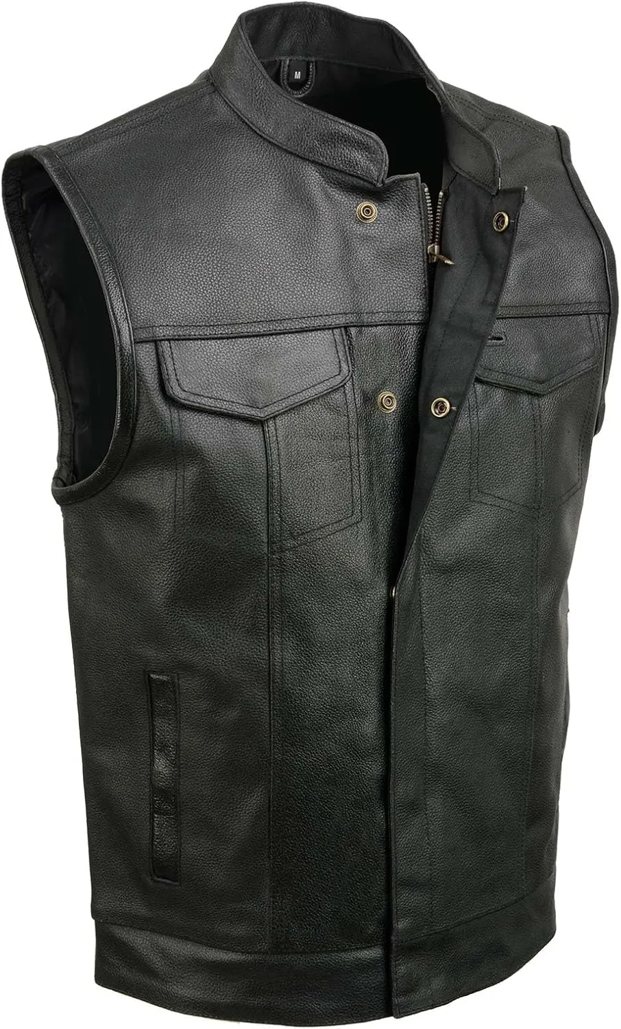 Men's Standard ELM3910 Black Motorcycle Club Styled Leather Vest