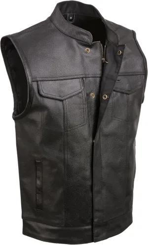 Men's Standard ELM3910 Black Motorcycle Club Styled Leather Vest