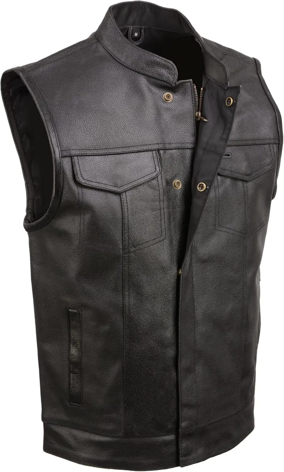 Men's Standard ELM3910 Black Motorcycle Club Styled Leather Vest