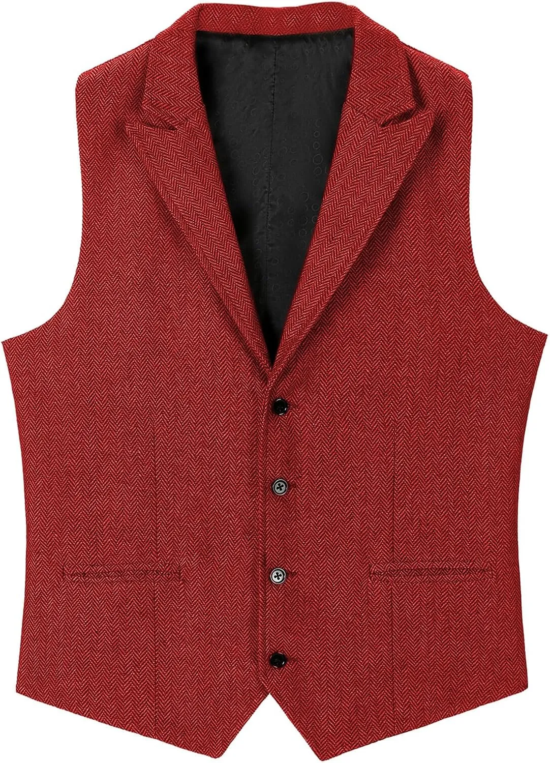 Men's Tweed Suit Notch Lapel Vintage Business Vest Herringbone Wool Prom Waistcoat Groomsmen XS-4XL