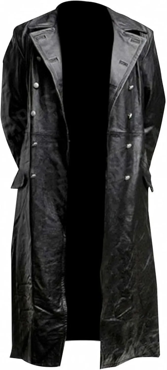 Mens Warm German Military Coat Vintage Classic Ww2 Officer Military Uniform Leather Long Trench Coat Jacket