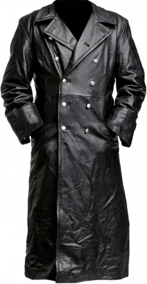 Mens Warm German Military Coat Vintage Classic Ww2 Officer Military Uniform Leather Long Trench Coat Jacket