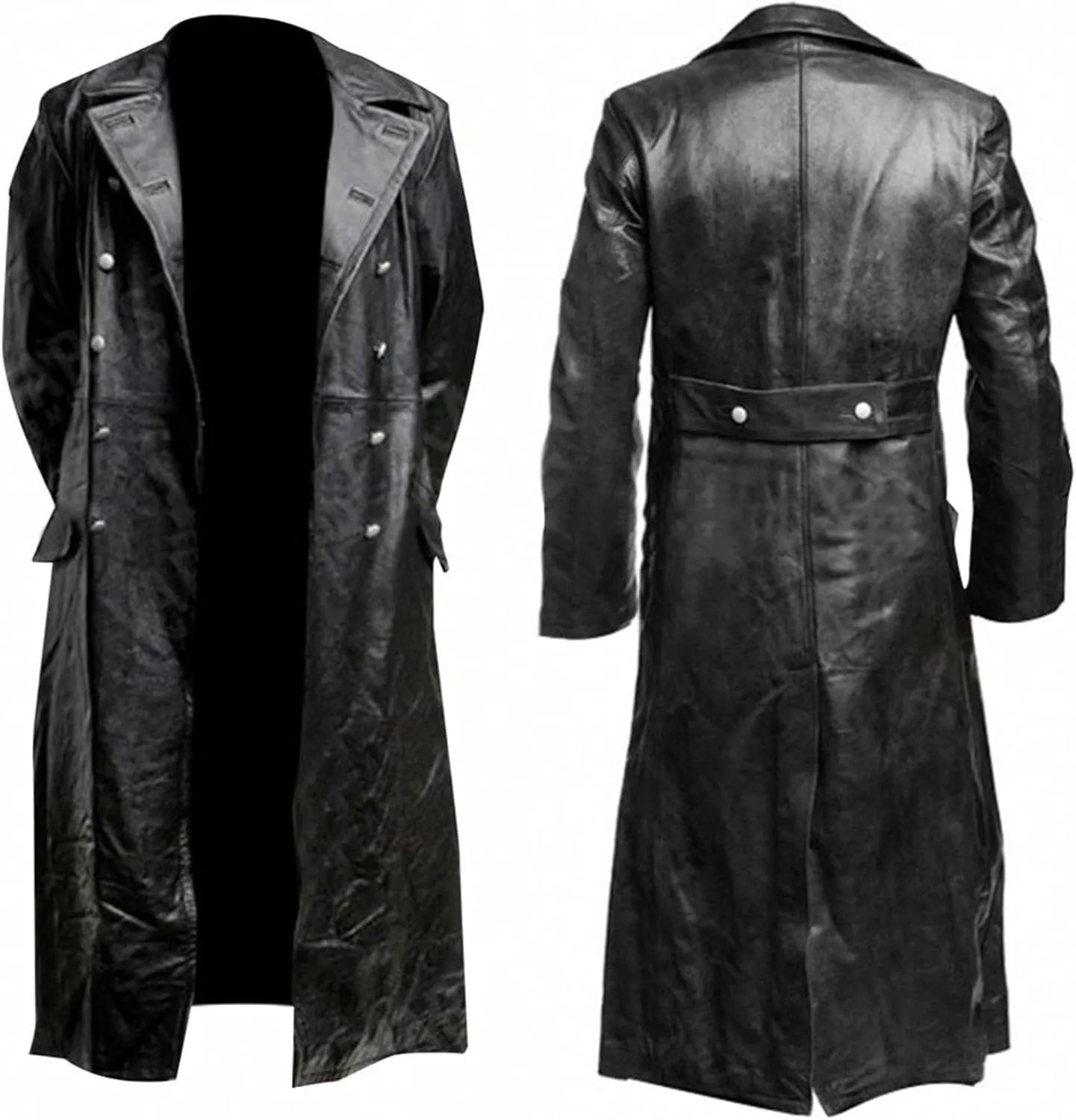 Mens Warm German Military Coat Vintage Classic Ww2 Officer Military Uniform Leather Long Trench Coat Jacket