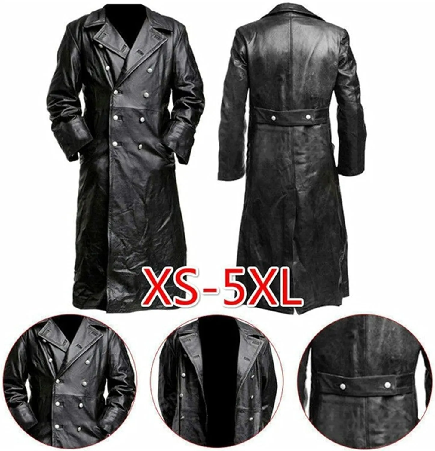 Mens Warm German Military Coat Vintage Classic Ww2 Officer Military Uniform Leather Long Trench Coat Jacket