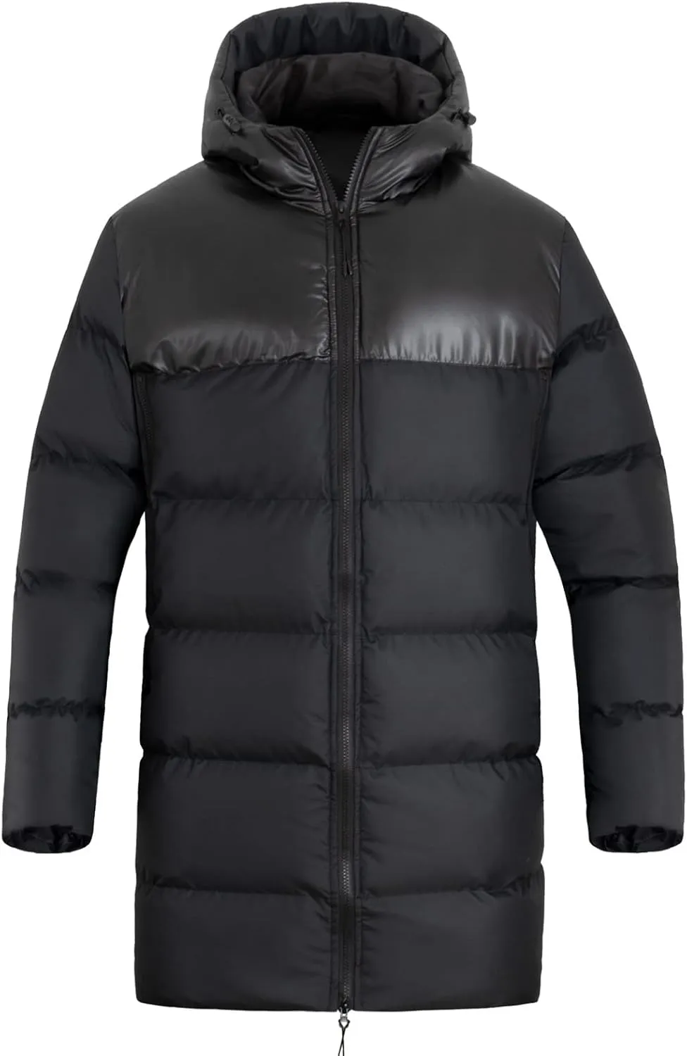 Men's Warm Thick Bread Cloth Winter Hooded Solid Color Mid-Length Full-Zipper Padded Plus Size Cotton Coat P Coat