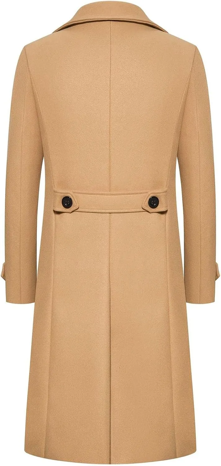 Men's Winter Classic Long Jacket Warm Trench Single Breasted Overcoat with Pockets