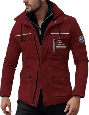Men's Winter Solid Color Hooded Coat Waterproof Fleece Parka Thick Warm Parka Jacket with Faux Fur Removable Hood