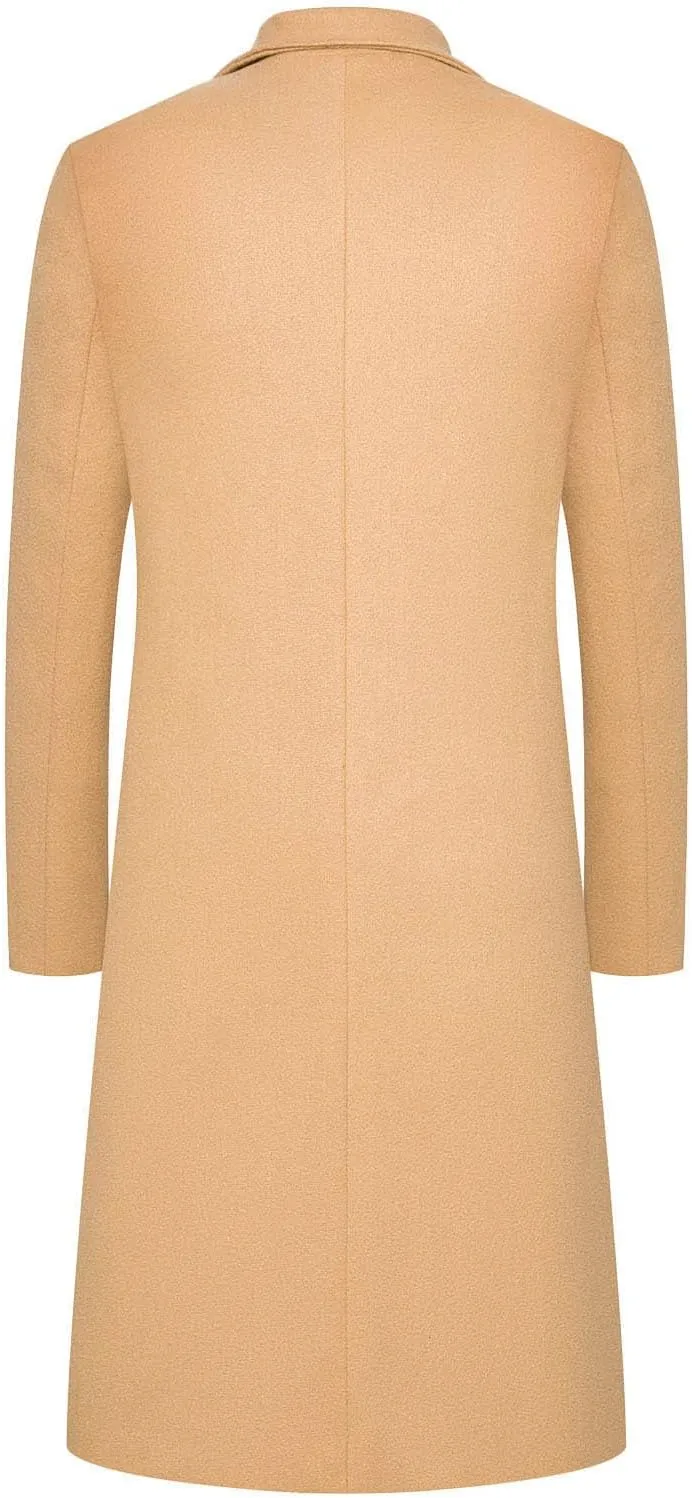 Men's Winter Trench Coat Full Length Single Breasted Warm Pea coat Wool Blend Long Windbreaker Notch Lapel Overcoat
