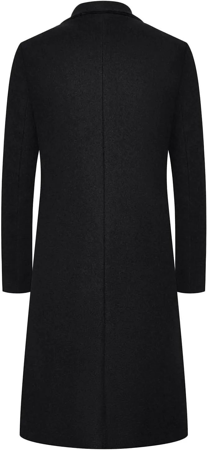 Men's Winter Trench Coat Full Length Single Breasted Warm Pea coat Wool Blend Long Windbreaker Notch Lapel Overcoat