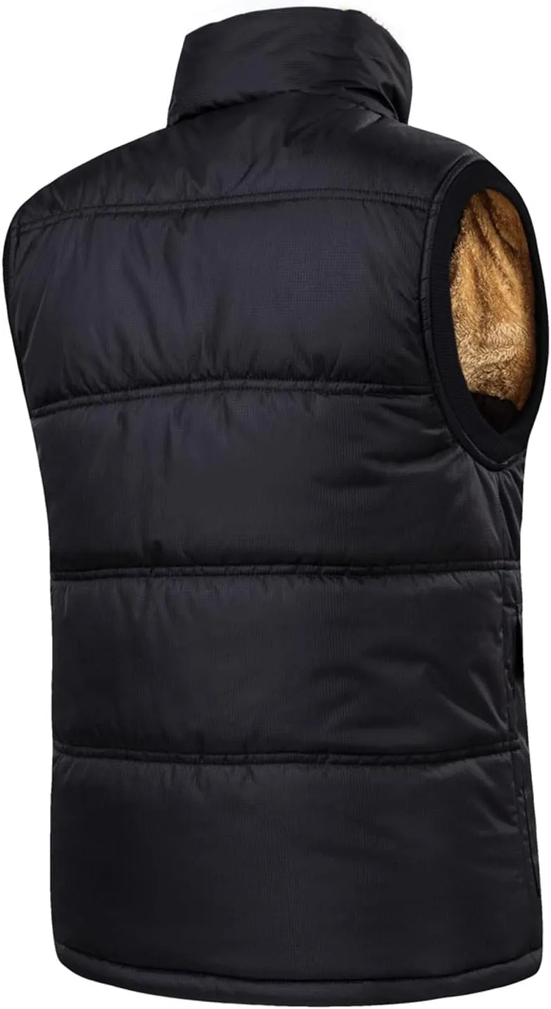 Men's Winter Warm Outdoor Padded Puffer Vest Thick Fleece Lined Sleeveless Jacket