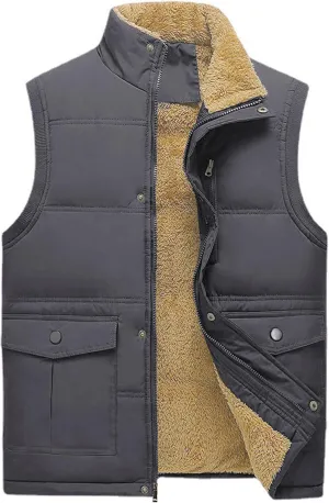 Men's Winter Warm Outdoor Padded Puffer Vest Thick Fleece Lined Sleeveless Jacket