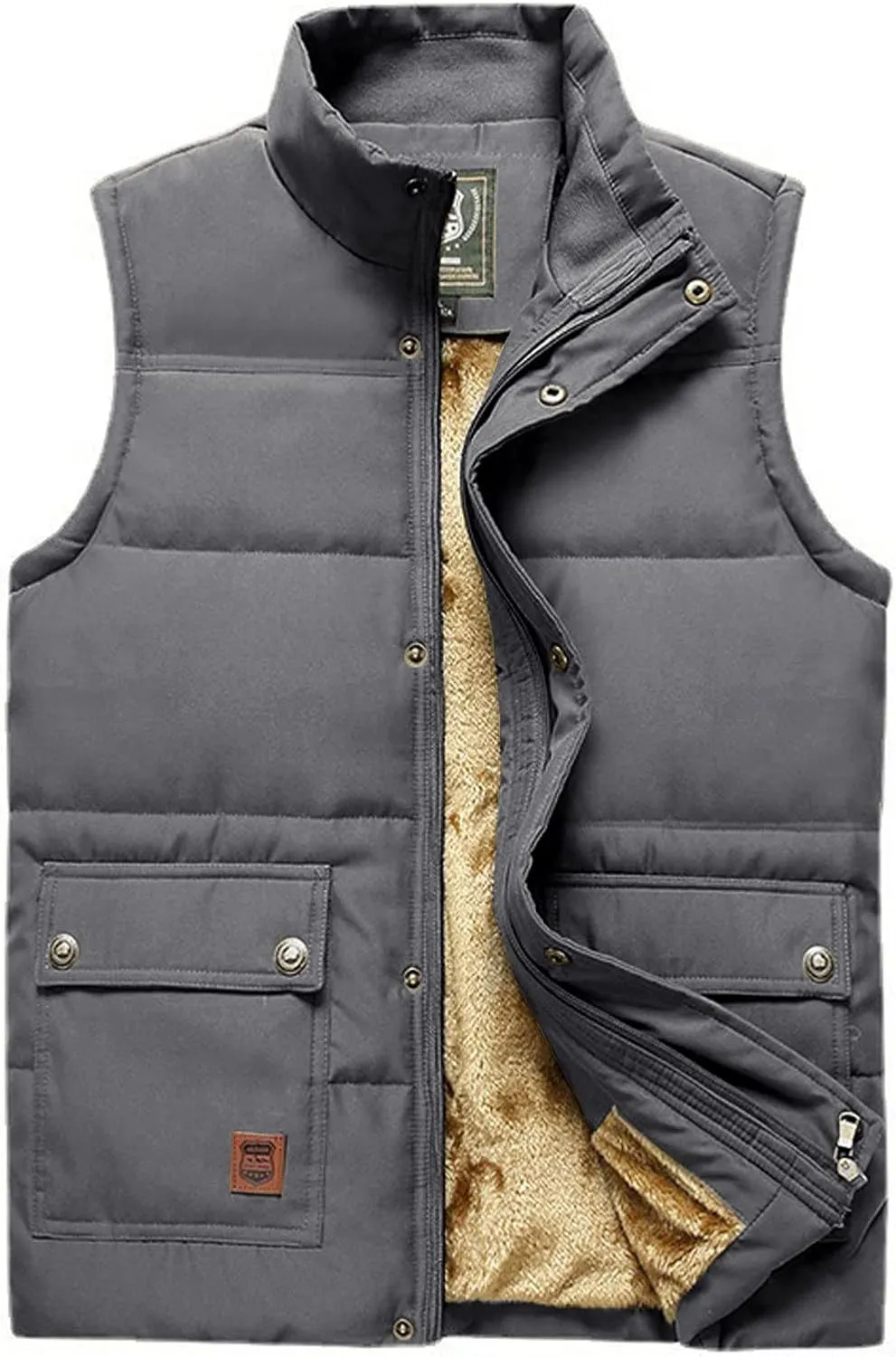 Men's Winter Warm Outdoor Padded Puffer Vest Thick Fleece Lined Sleeveless Jacket