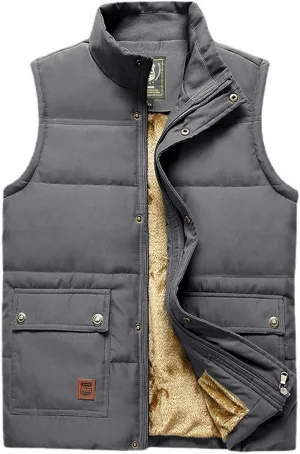 Men's Winter Warm Outdoor Padded Puffer Vest Thick Fleece Lined Sleeveless Jacket
