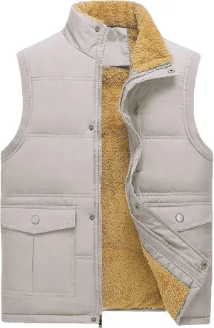 Men's Winter Warm Outdoor Padded Puffer Vest Thick Fleece Lined Sleeveless Jacket
